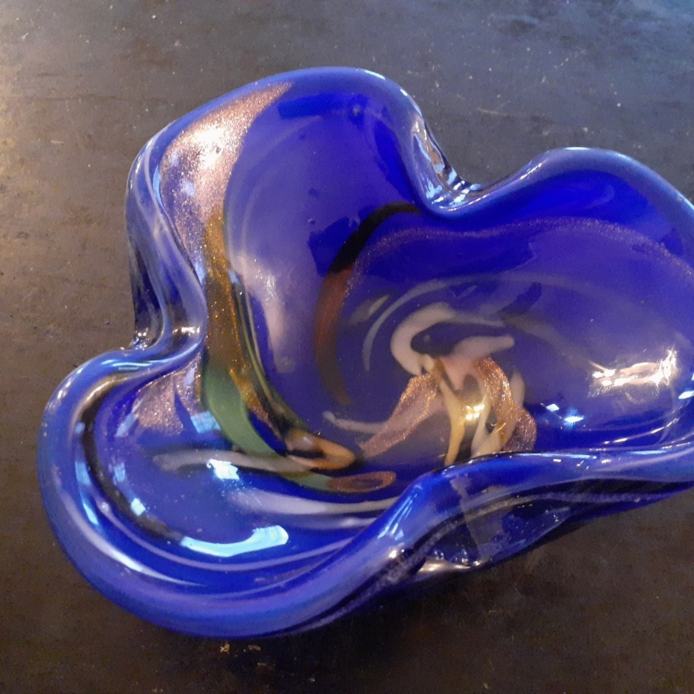 EXQUISITE Murano Italy Gold Aventurine By Favio Poli 7" Decorative Bowl.